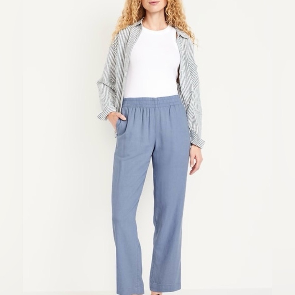 Old Navy High Waisted Linen Blend Straight Ankle Pants